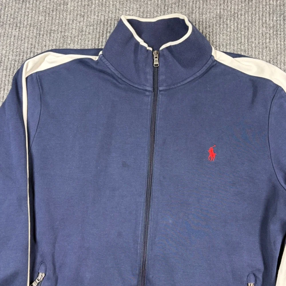 Polo Ralph Lauren Jacket Men's L Blue‎ Full Zip Track Side Stripe Red Pony